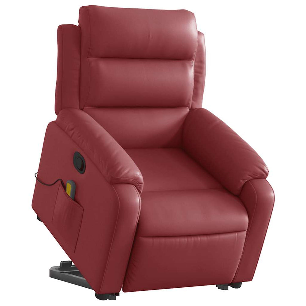 Reclining massage chair, burgundy, artificial leather
