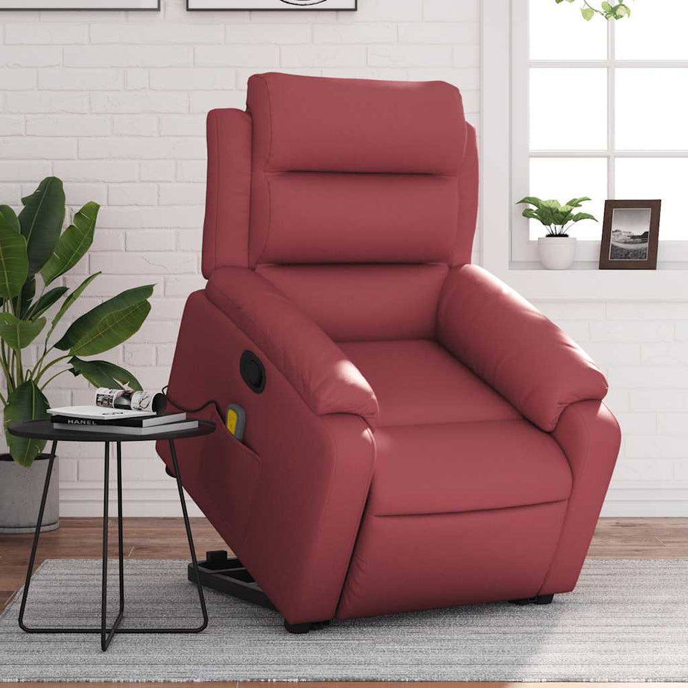 Reclining massage chair, burgundy, artificial leather