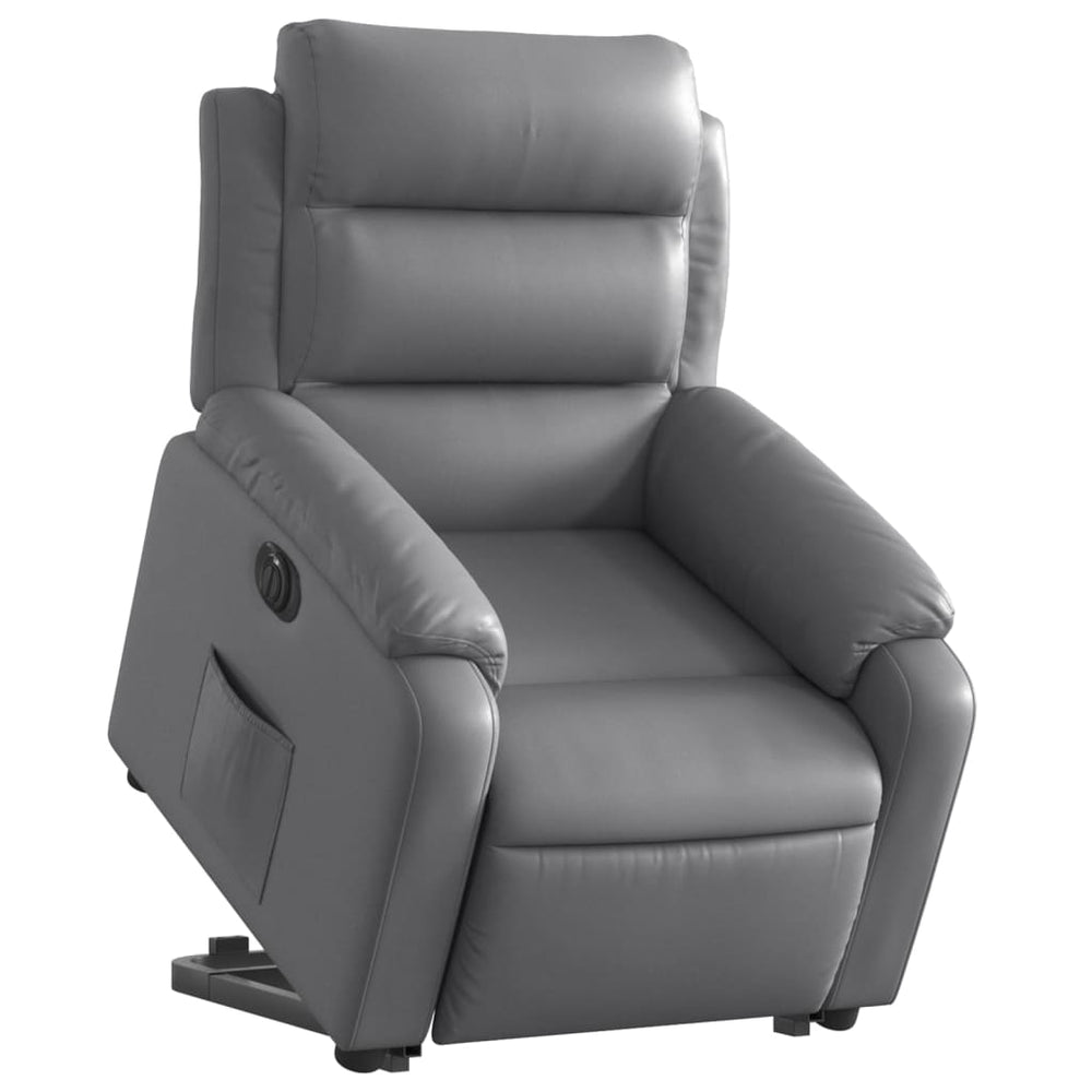 Electric riser recliner, grey, faux leather