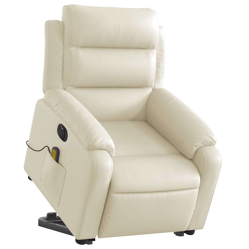 Reclining massage chair, cream, faux leather