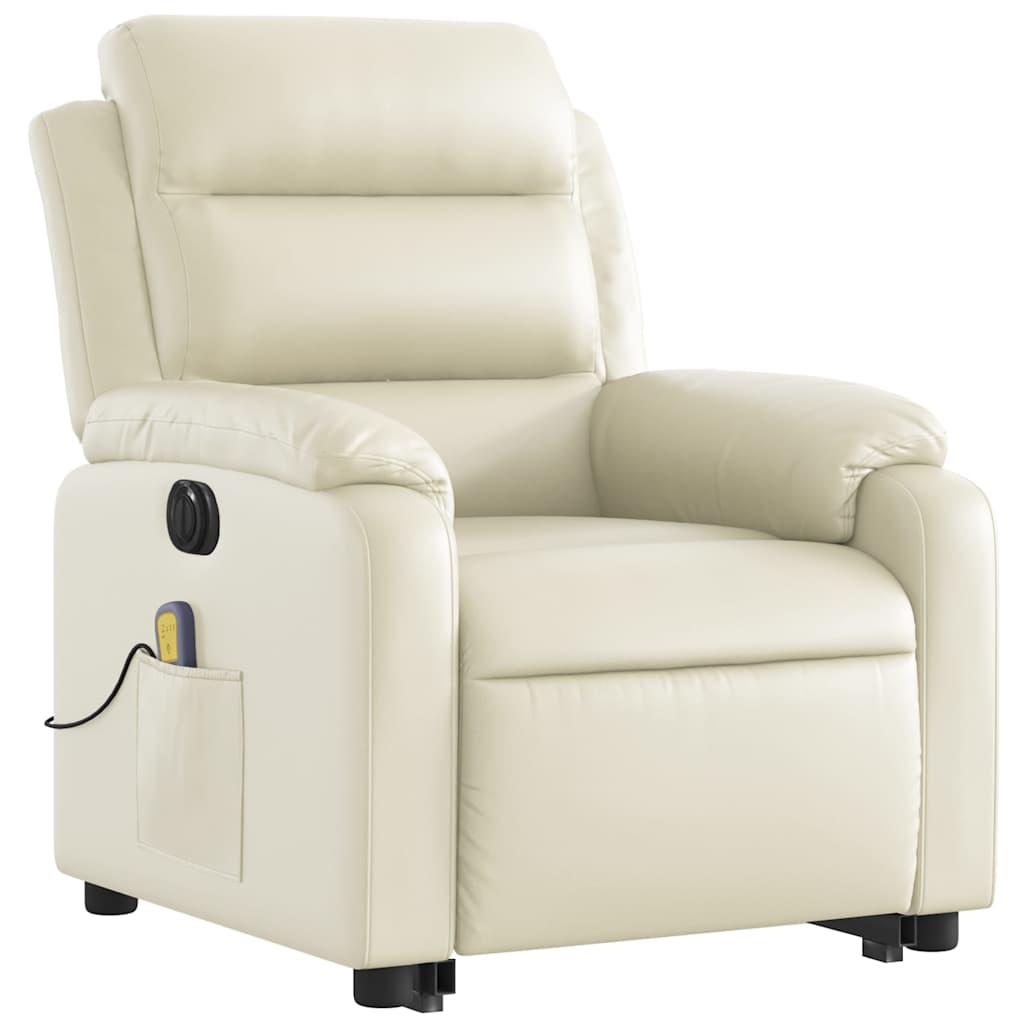 Reclining massage chair, cream, faux leather