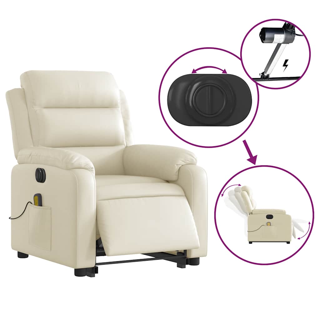 Reclining massage chair, cream, faux leather