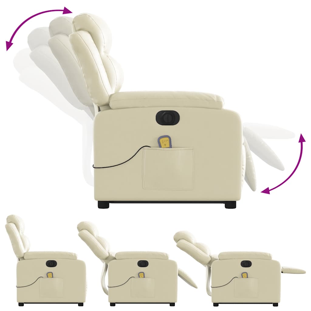 Reclining massage chair, cream, faux leather