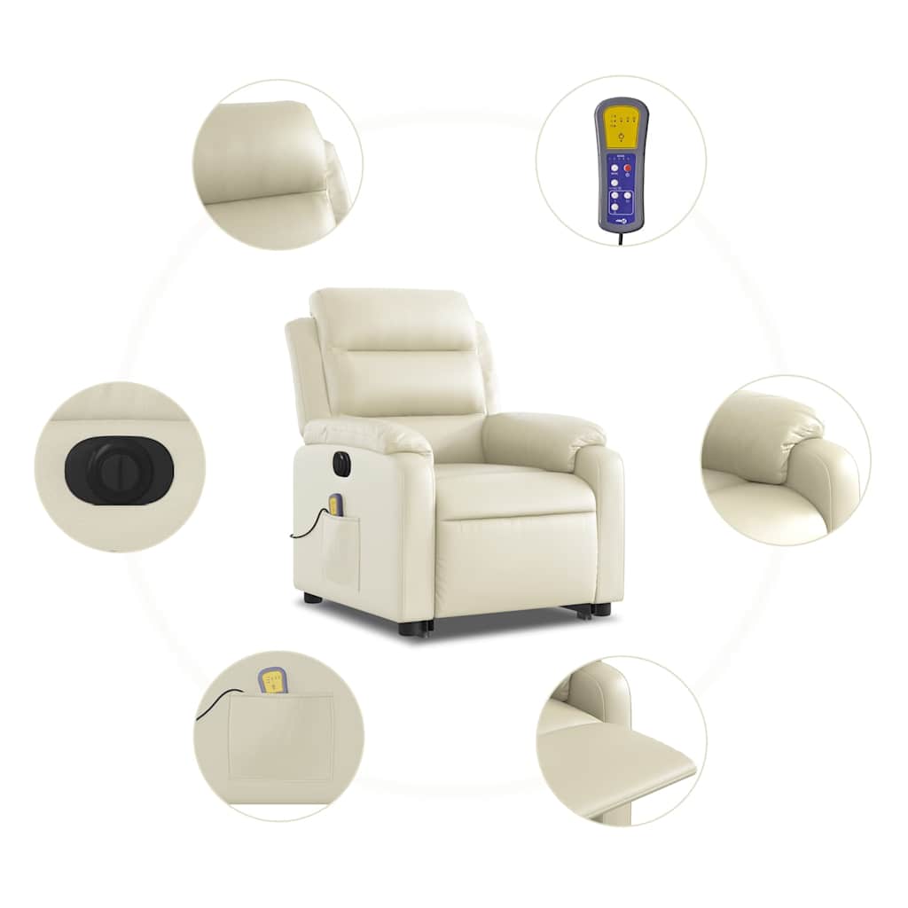 Reclining massage chair, cream, faux leather