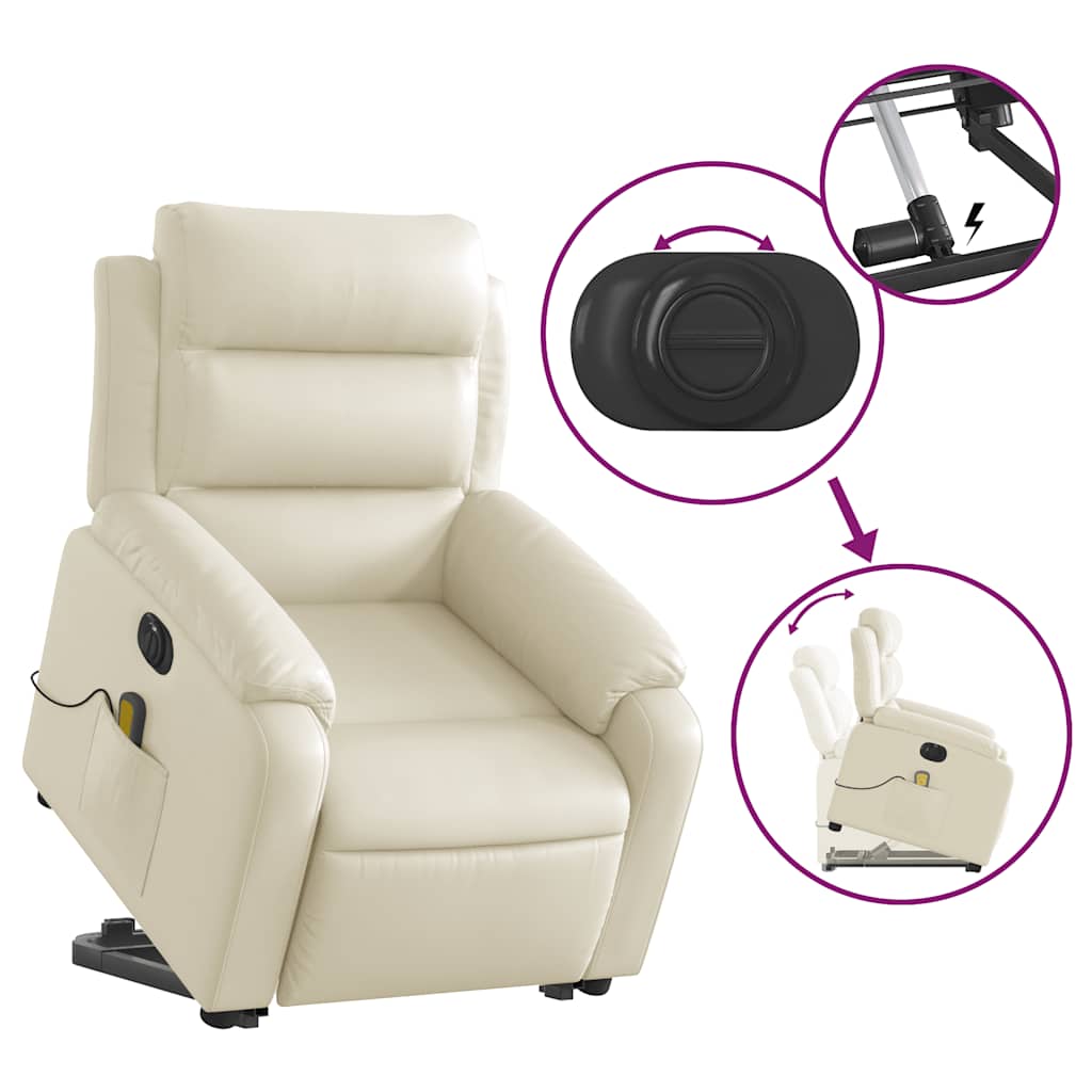 Reclining massage chair, cream, faux leather