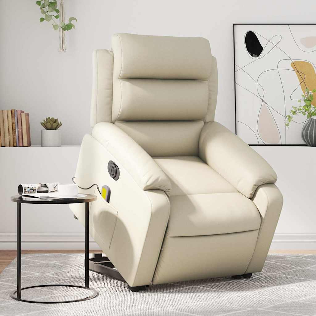 Reclining massage chair, cream, faux leather
