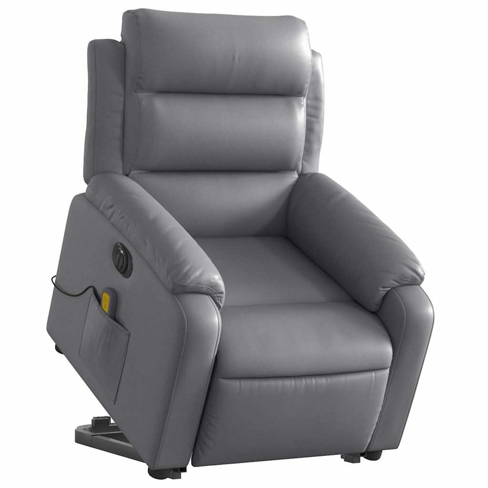 Reclining massage chair, grey, artificial leather