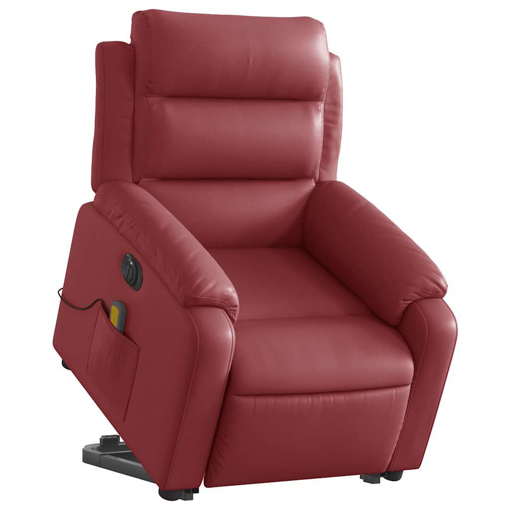 Recliner massage chair, red wine, faux leather