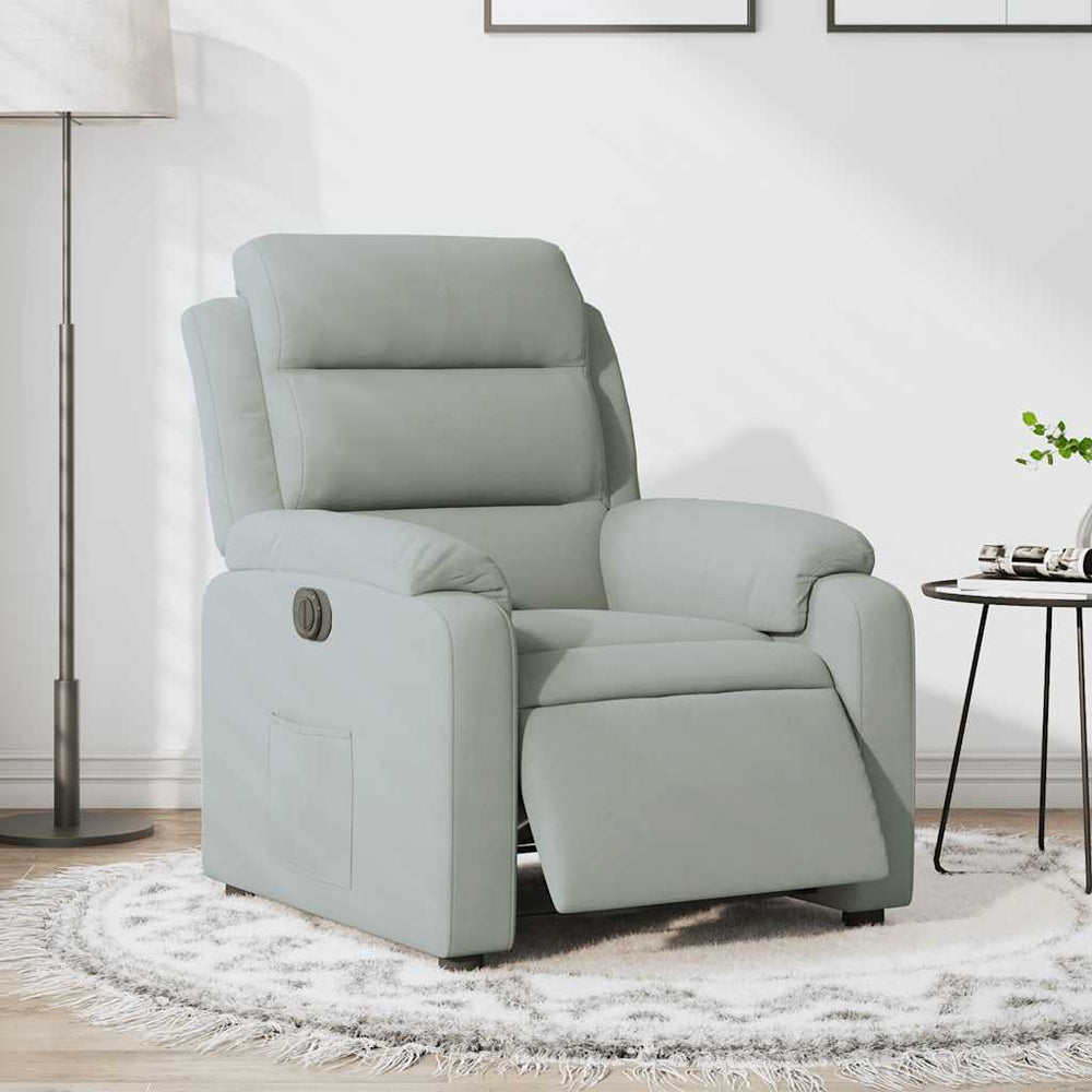 Electric reclining armchair, light grey, velvet