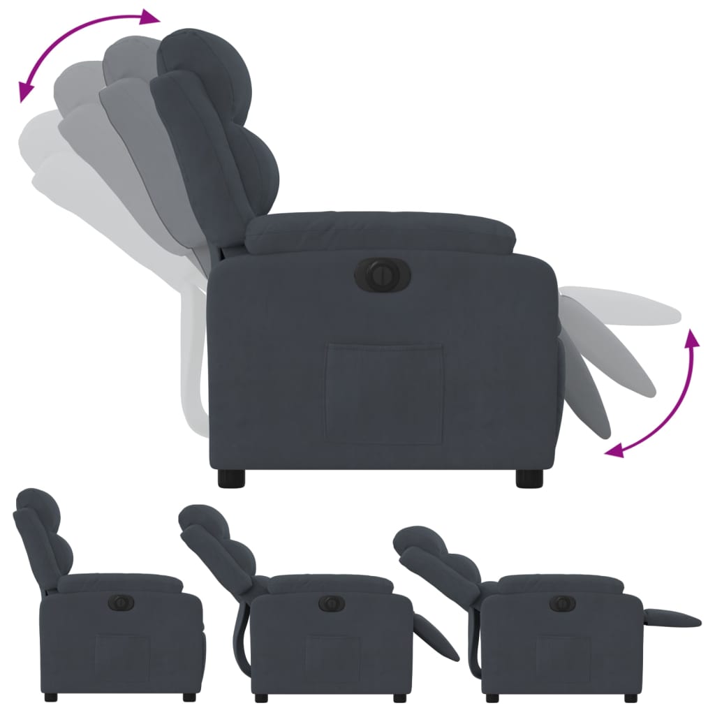 Electric reclining armchair, dark grey, velvet