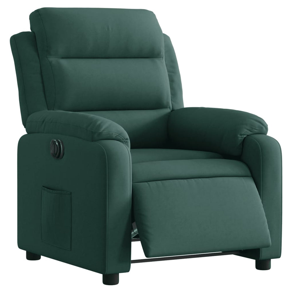 Electric reclining armchair, dark green, velvet