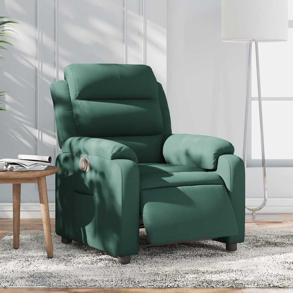 Electric reclining armchair, dark green, velvet