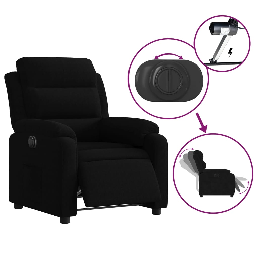 Electric recliner, black, velvet