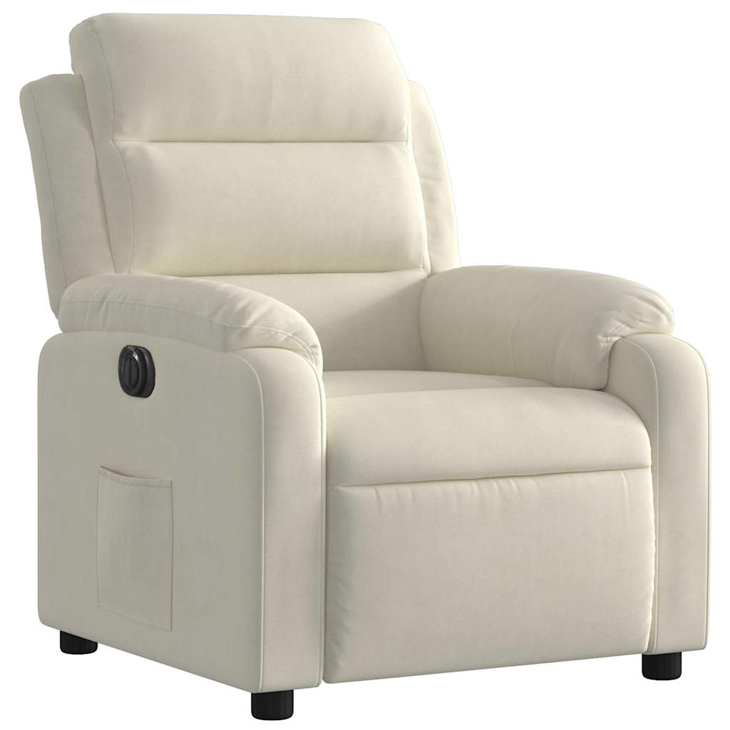 Electric reclining armchair, cream, velvet