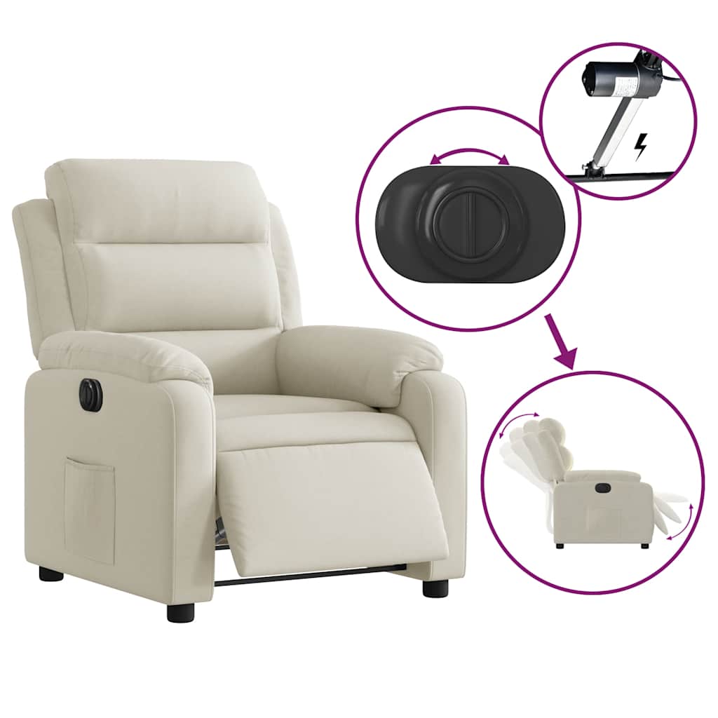 Electric reclining armchair, cream, velvet