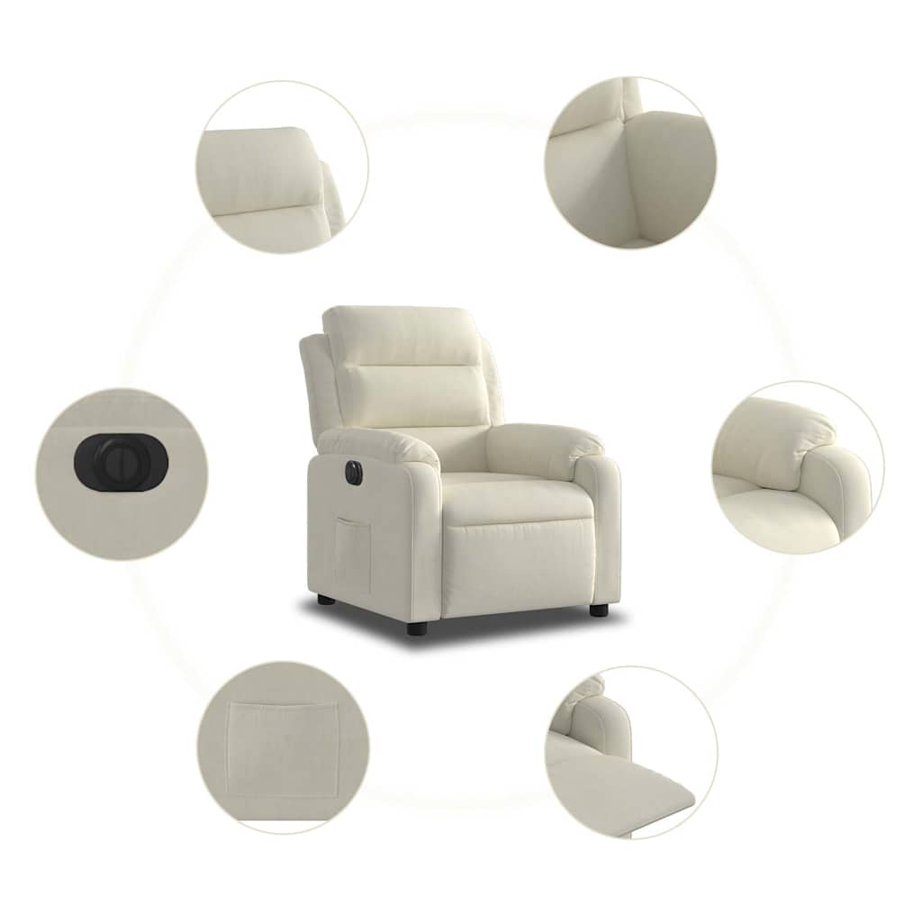 Electric reclining armchair, cream, velvet