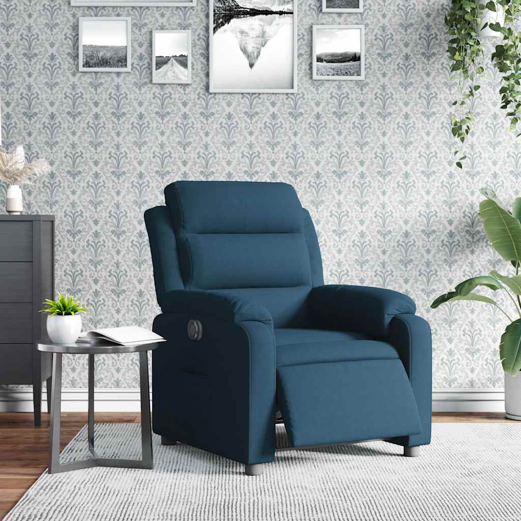 Elektrinis atlošiamas krėslas, mėlynos spalvos, aksomas