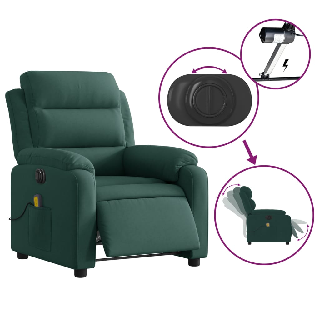 Elektrinis masažinis krėslas, tamsiai žalias, aksomas
