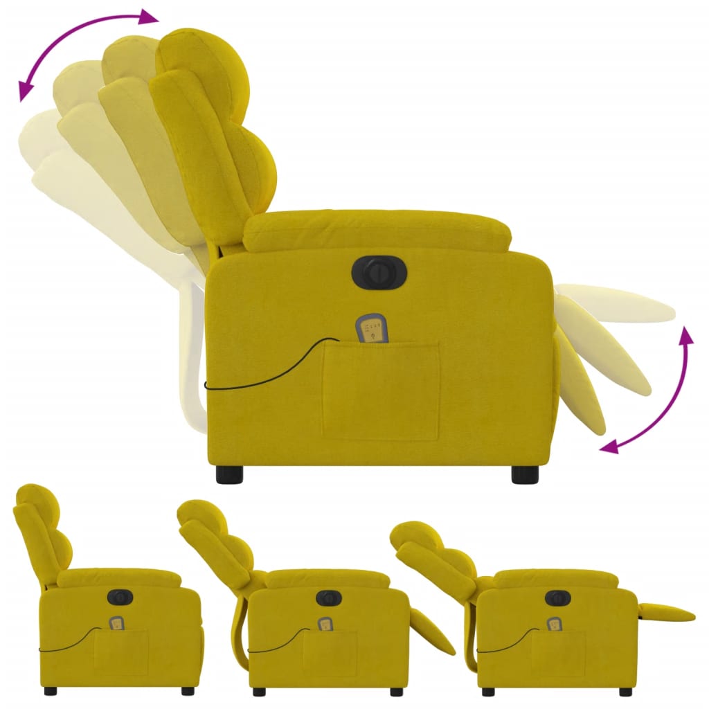 Elektrinis atlošiamas masažinis krėslas, geltonas, aksomas