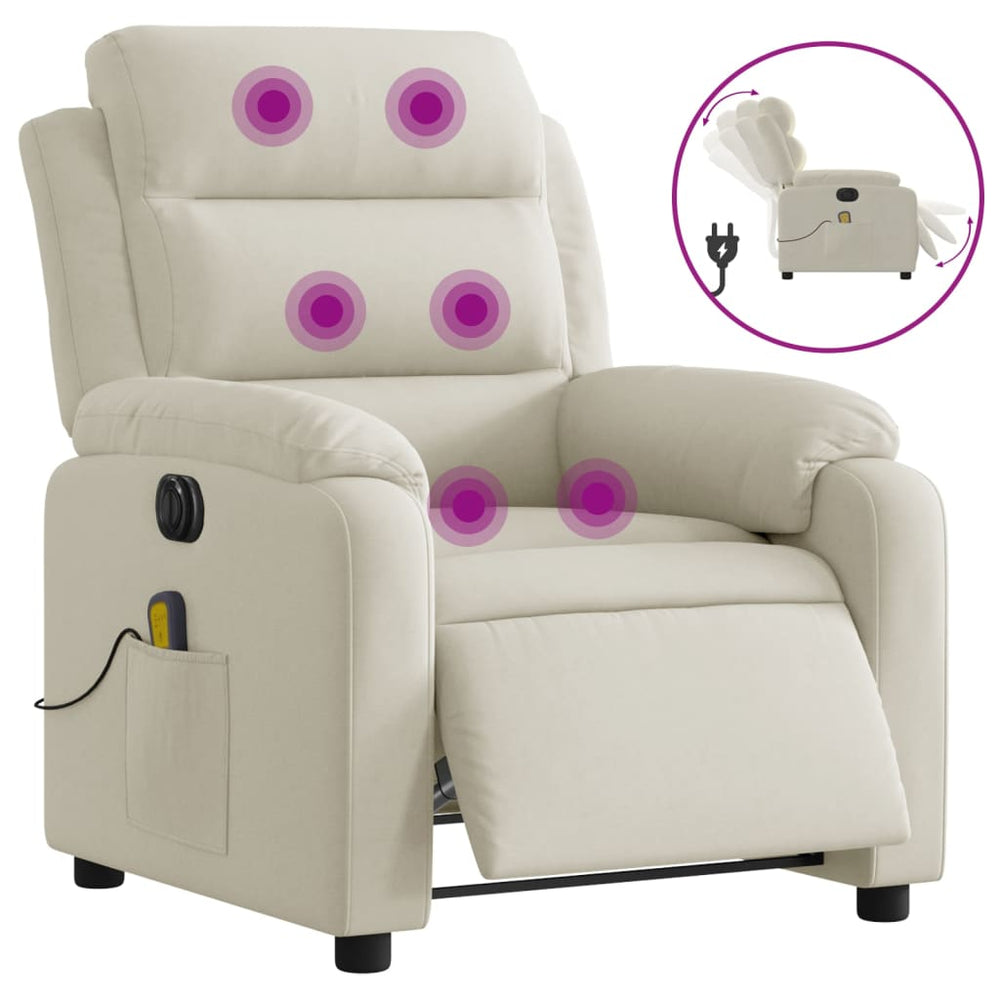 Elektrinis atlošiamas masažinis krėslas, kreminis, aksomas