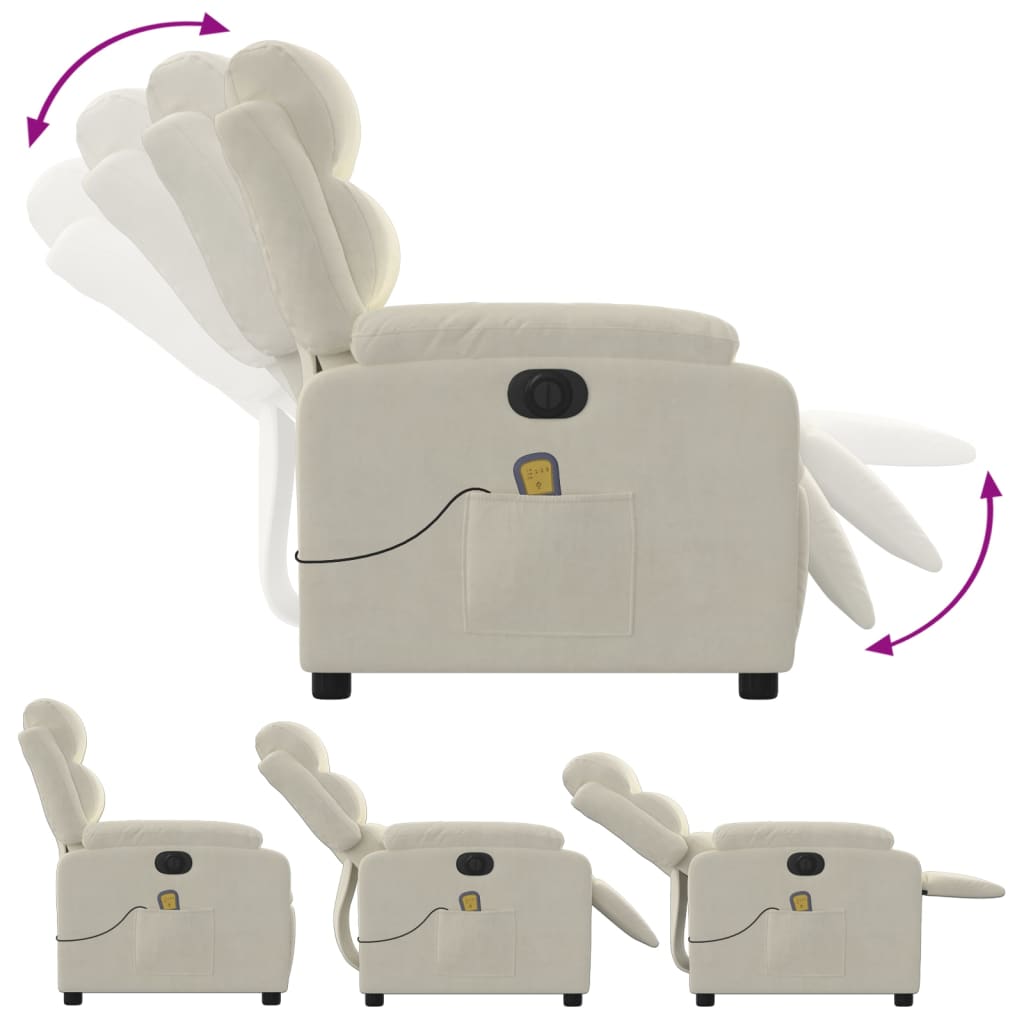 Elektrinis atlošiamas masažinis krėslas, kreminis, aksomas