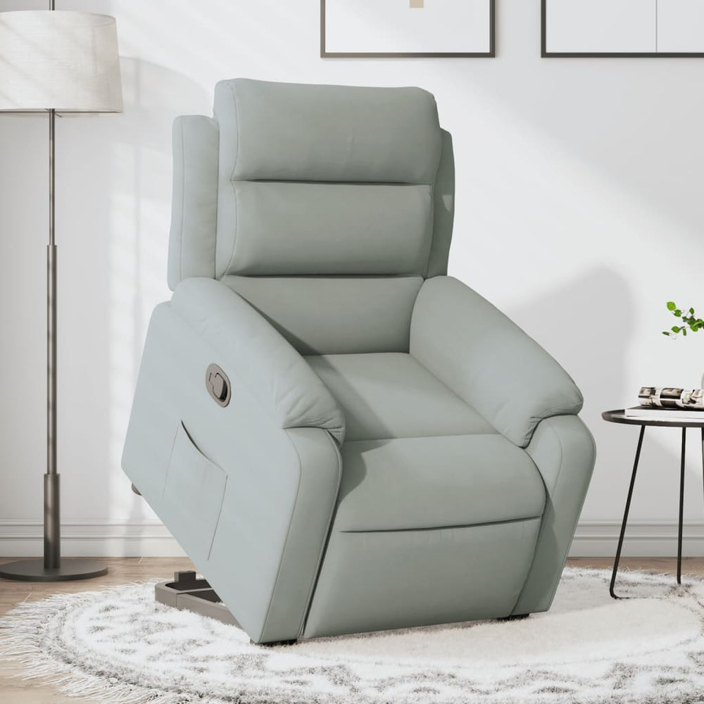 Stand-up recliner, light gray, velvet