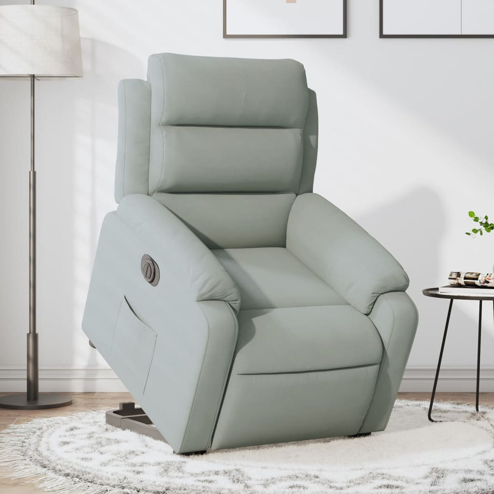 Stand-up recliner, light gray, velvet
