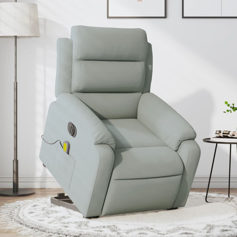 Massage recliner, light gray, velvet