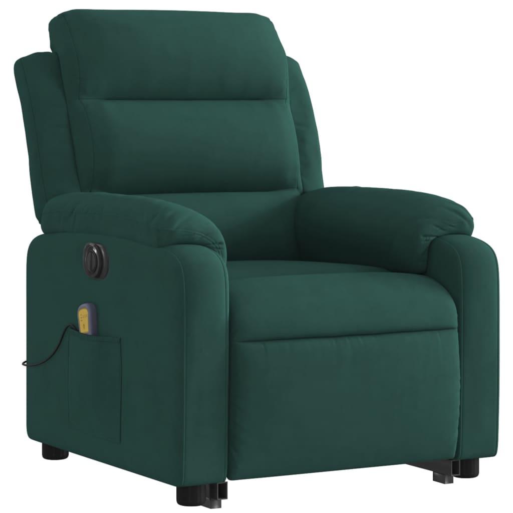 Atsistojantis masažinis krėslas, tamsiai žalias, aksomas