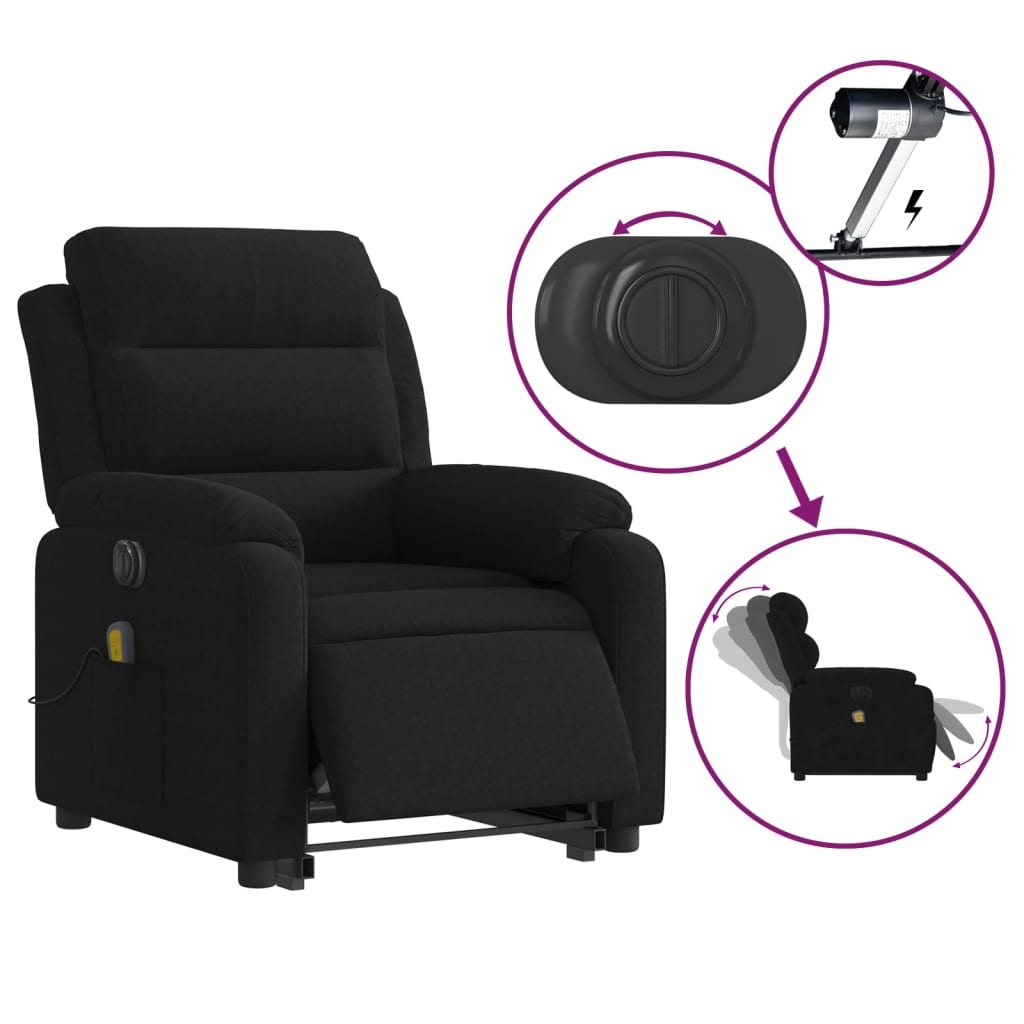 Electric Reclining Massage Chair, black, velvet