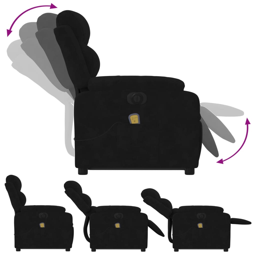 Electric Reclining Massage Chair, black, velvet