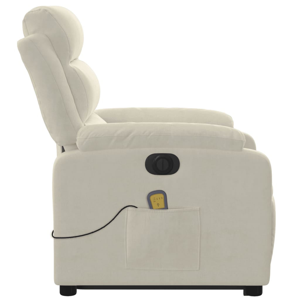 Elektrinis atsistojantis masažinis krėslas, kreminis, aksomas