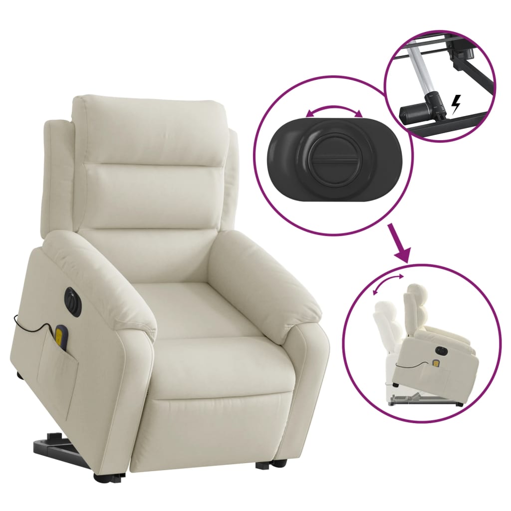 Elektrinis atsistojantis masažinis krėslas, kreminis, aksomas