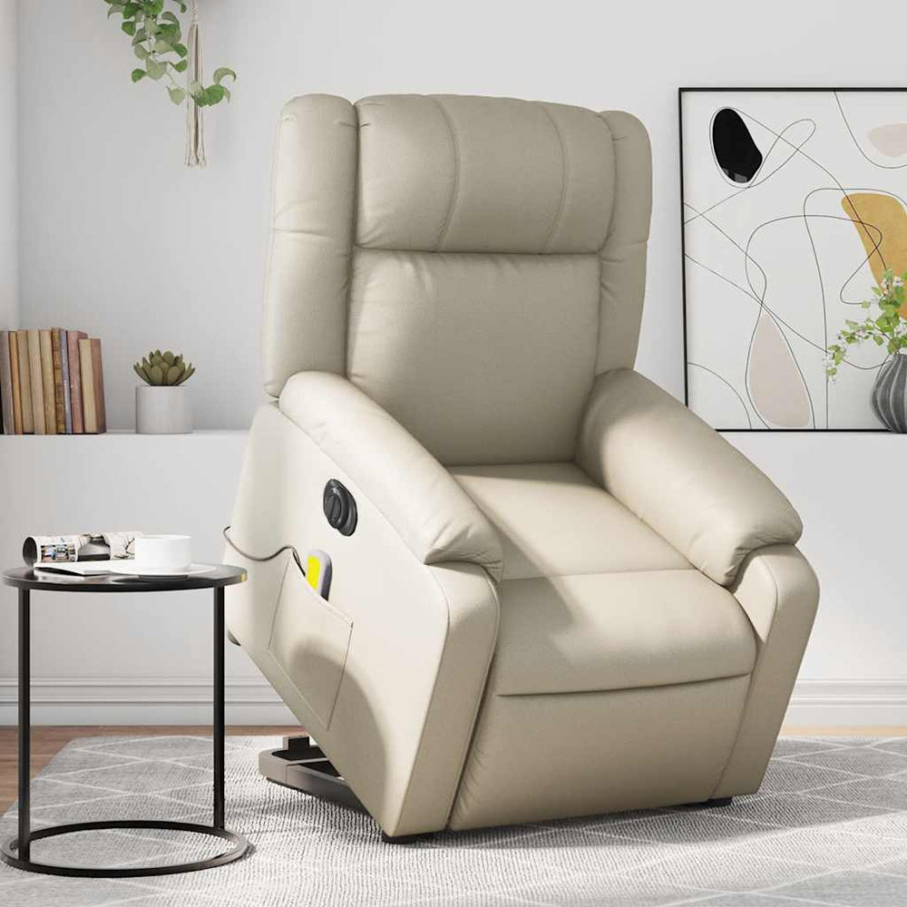 Reclining massage chair, cream, faux leather