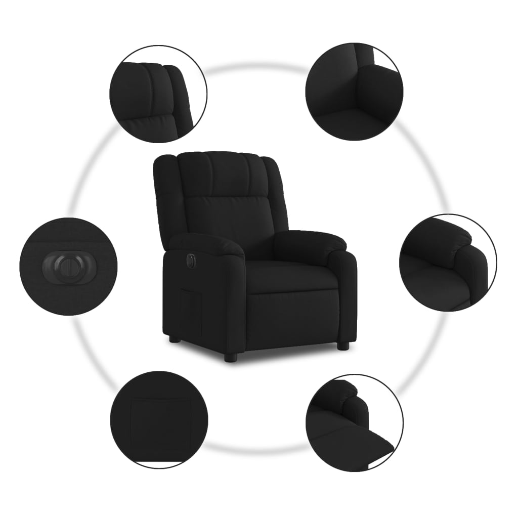 Elektriskais atgāžamais krēsls, melns, audums