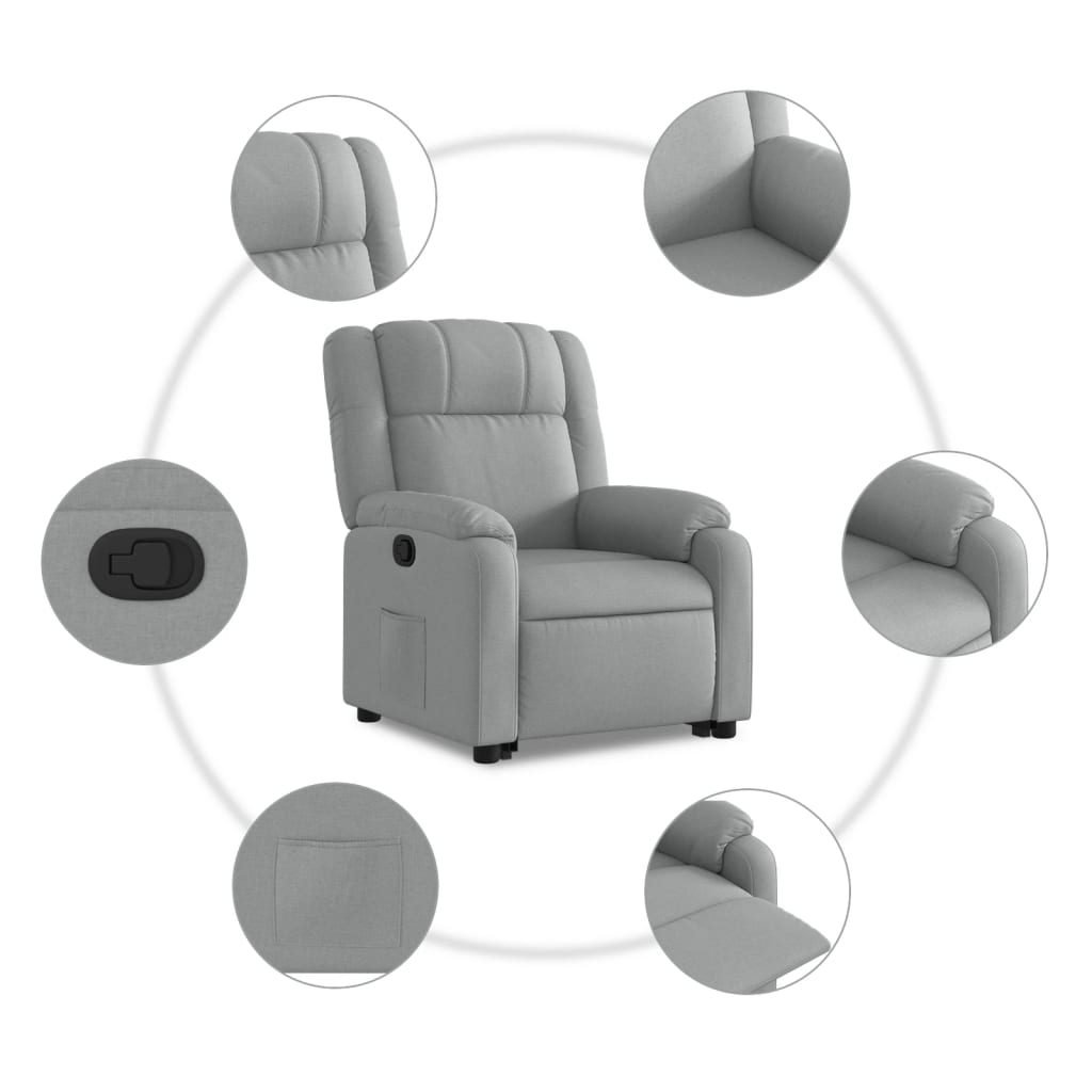Rise and recline armchair, light grey, fabric