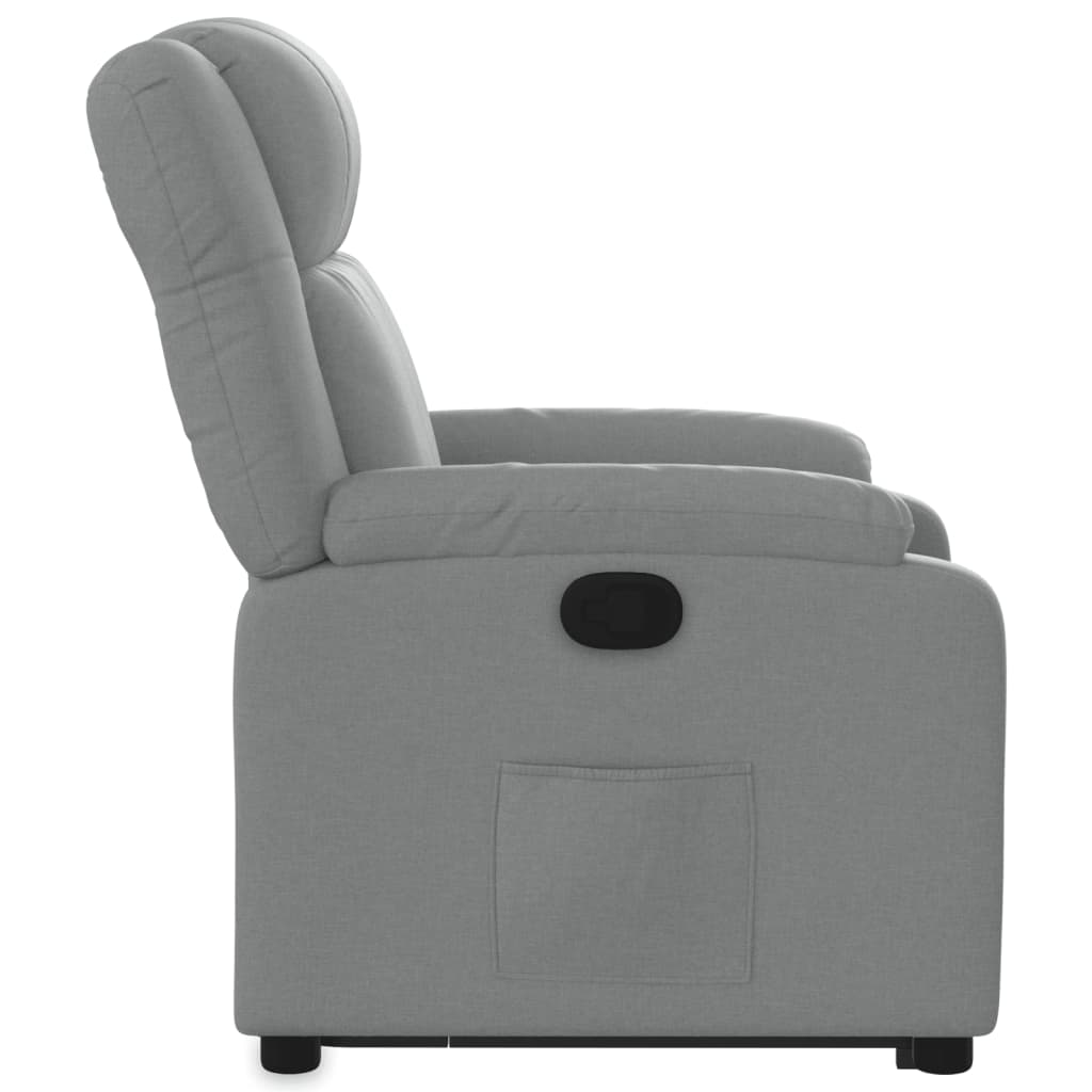 Rise and recline armchair, light grey, fabric