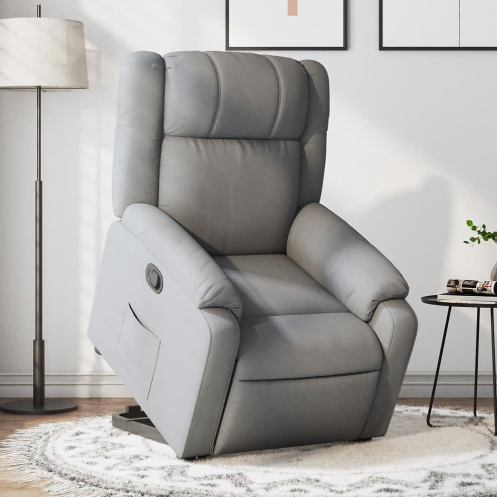 Rise and recline armchair, light grey, fabric