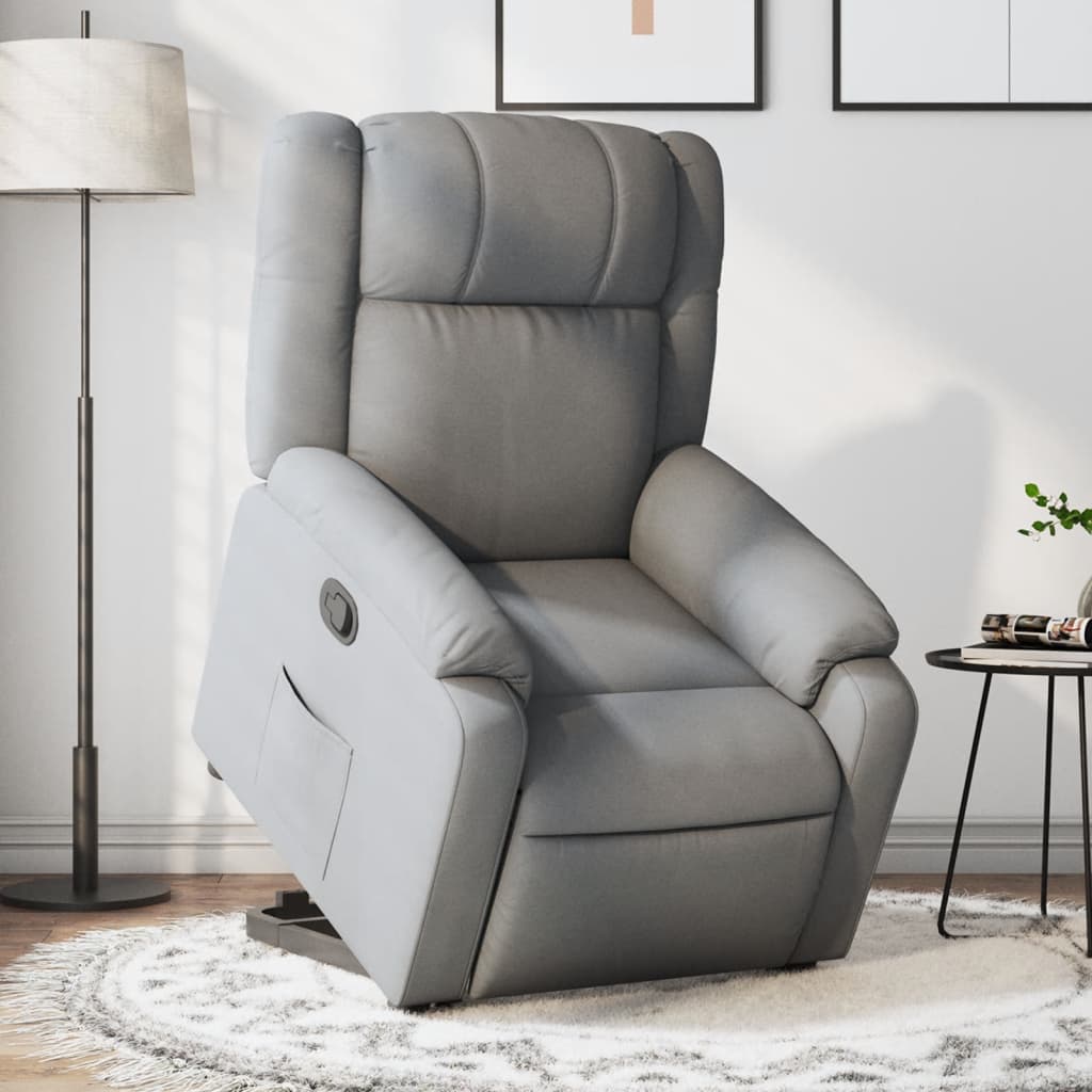 Rise and recline armchair, light grey, fabric