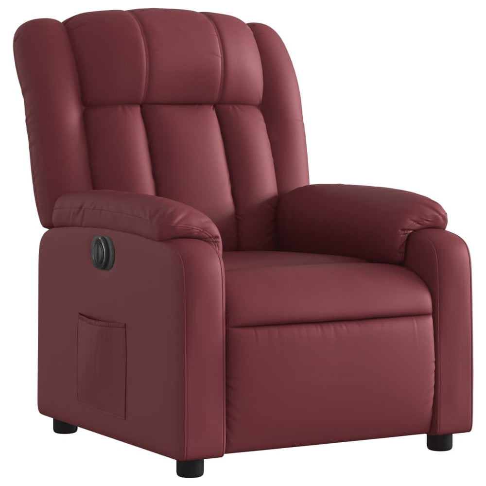 Electric reclining armchair, burgundy, artificial leather