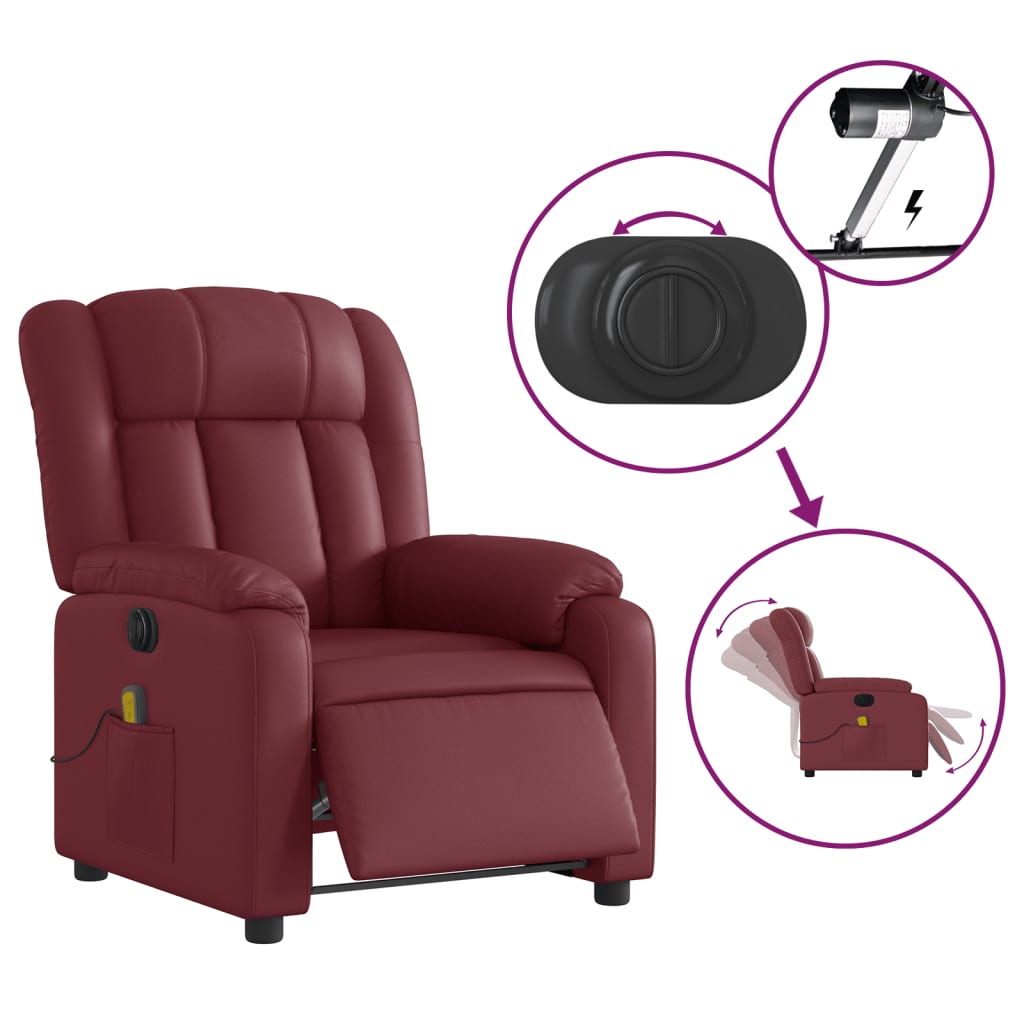 Electric reclining massage chair, wine, artificial leather