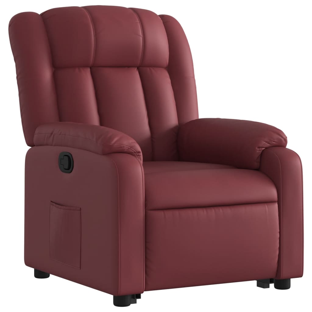 Reclining stand-up armchair, red wine, artificial leather