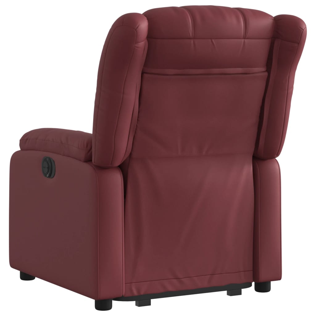 Reclining stand-up armchair, red wine, artificial leather
