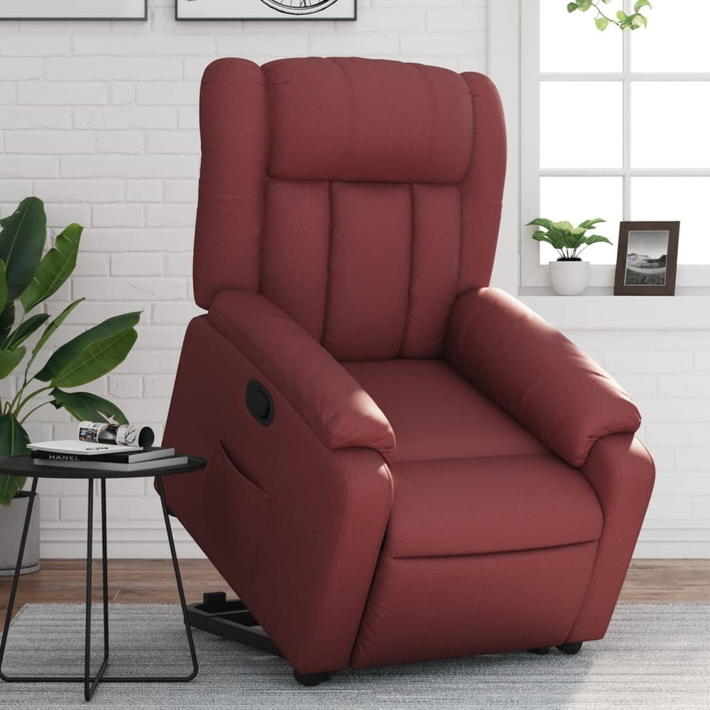 Reclining stand-up armchair, red wine, artificial leather
