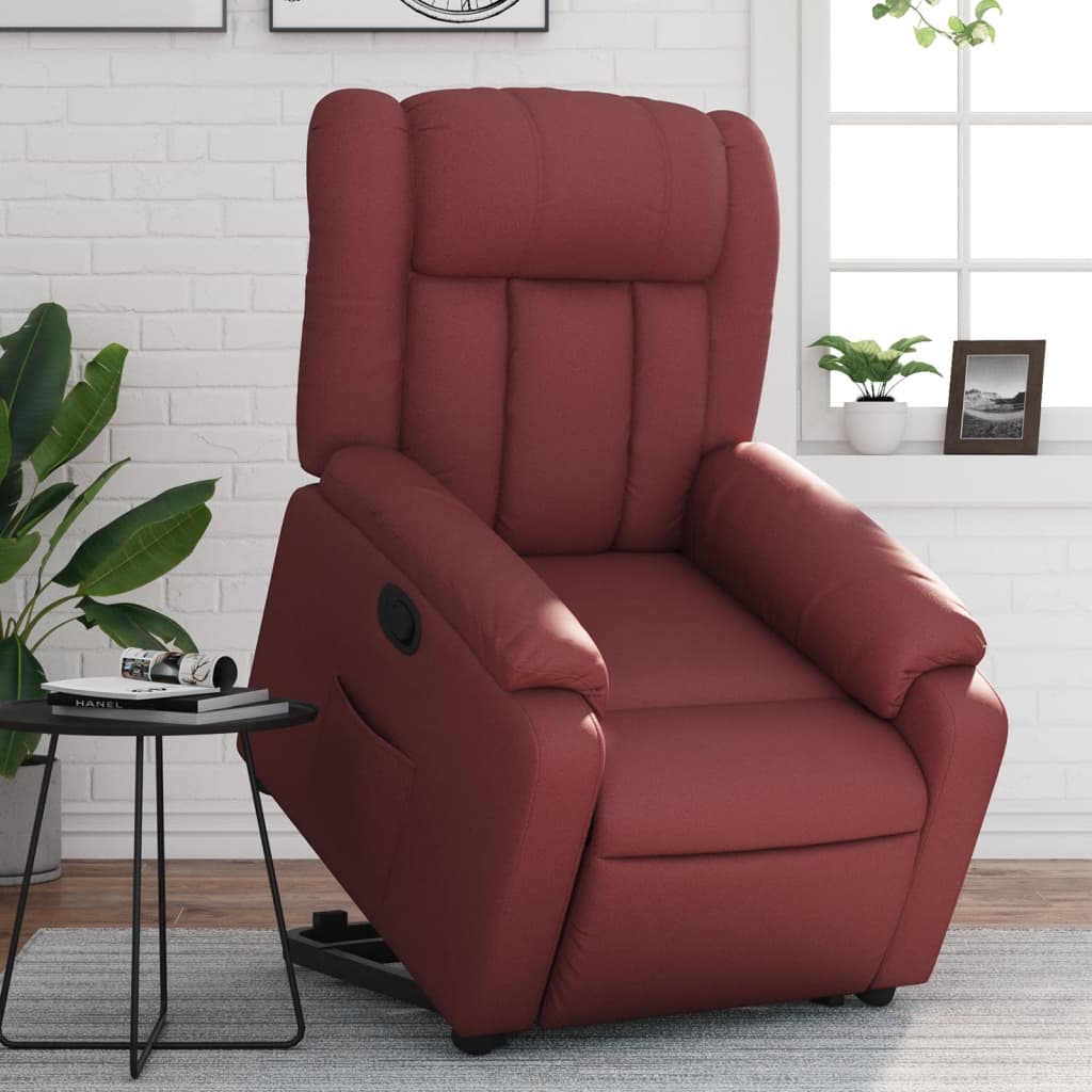 Reclining stand-up armchair, red wine, artificial leather