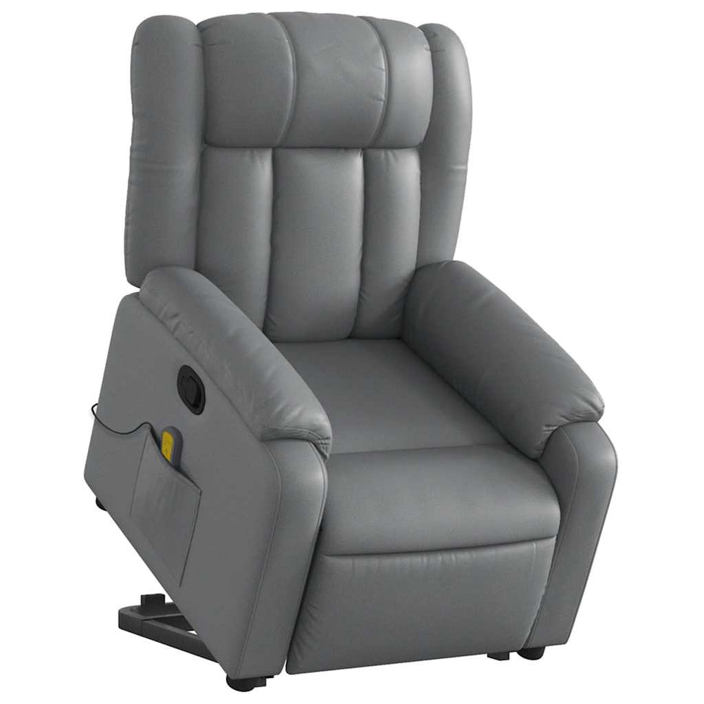 Reclining massage chair, grey, artificial leather