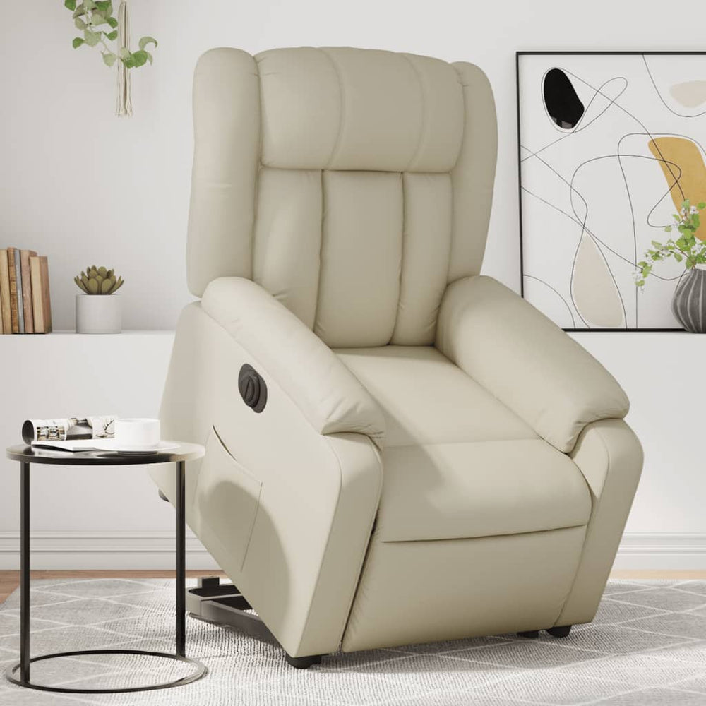 Standing electric armchair, cream, artificial leather