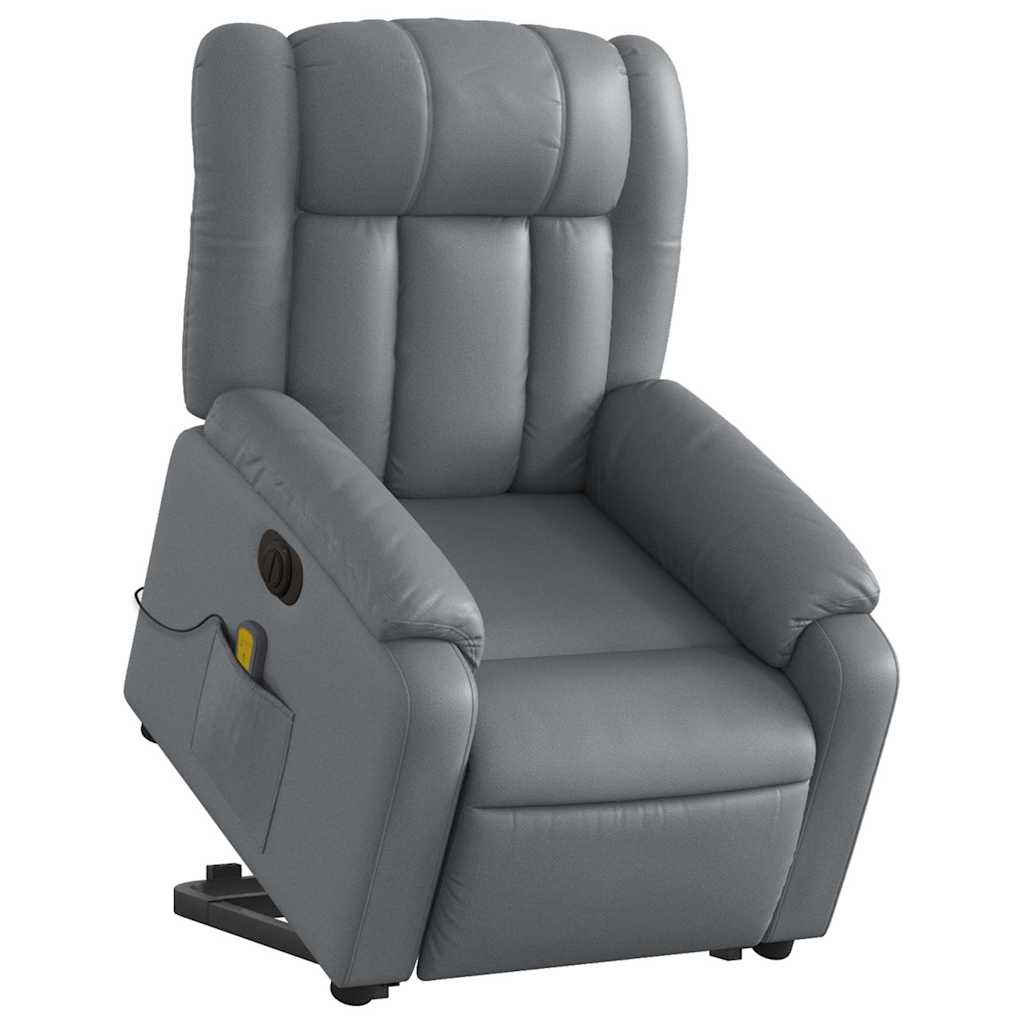 Reclining massage chair, grey, artificial leather