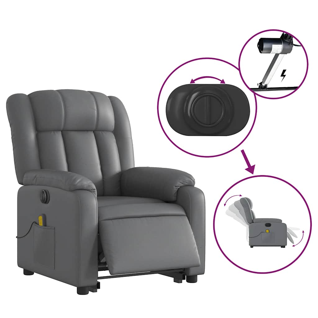 Reclining massage chair, grey, artificial leather