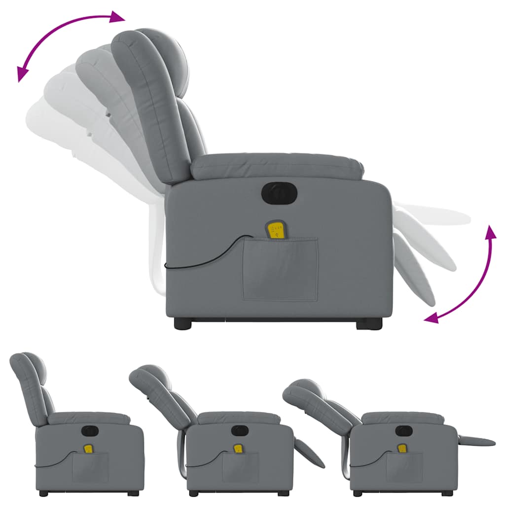 Reclining massage chair, grey, artificial leather